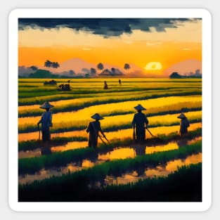 [AI Art] Sunset field workers Sticker